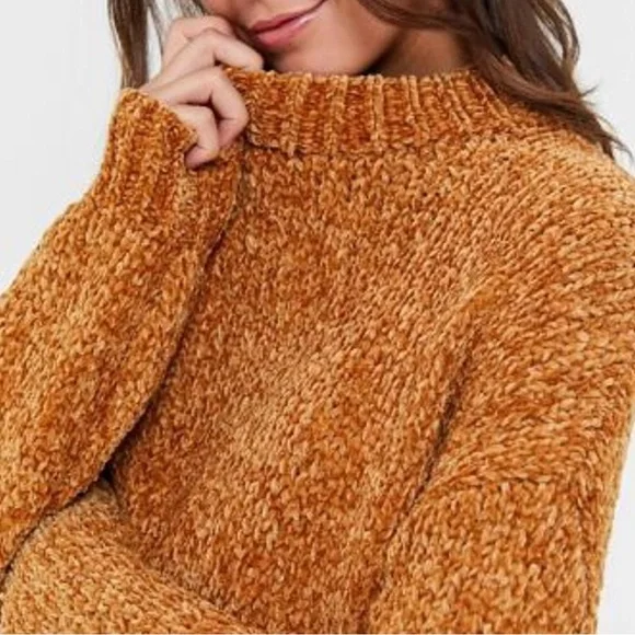 UO Milo Chenille Cropped Distressed Mock-Neck Sweater - Picture 1 of 9